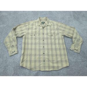 Eddie Bauer Button Up Shirt Mens Large Beige Plaid Long Sleeve Relaxed‎ Fit